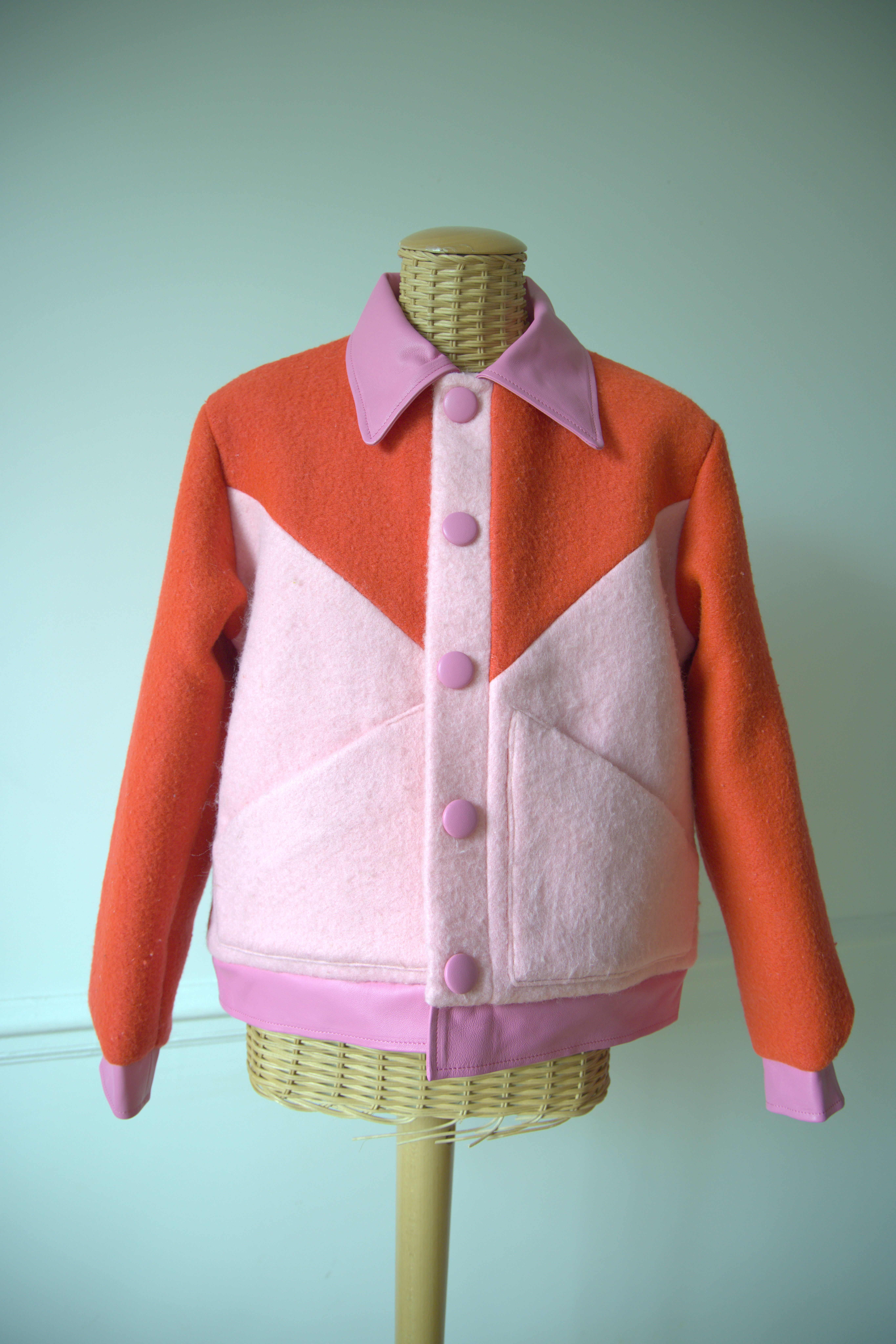 VESTE SORBET CUIR ROSE BONBON