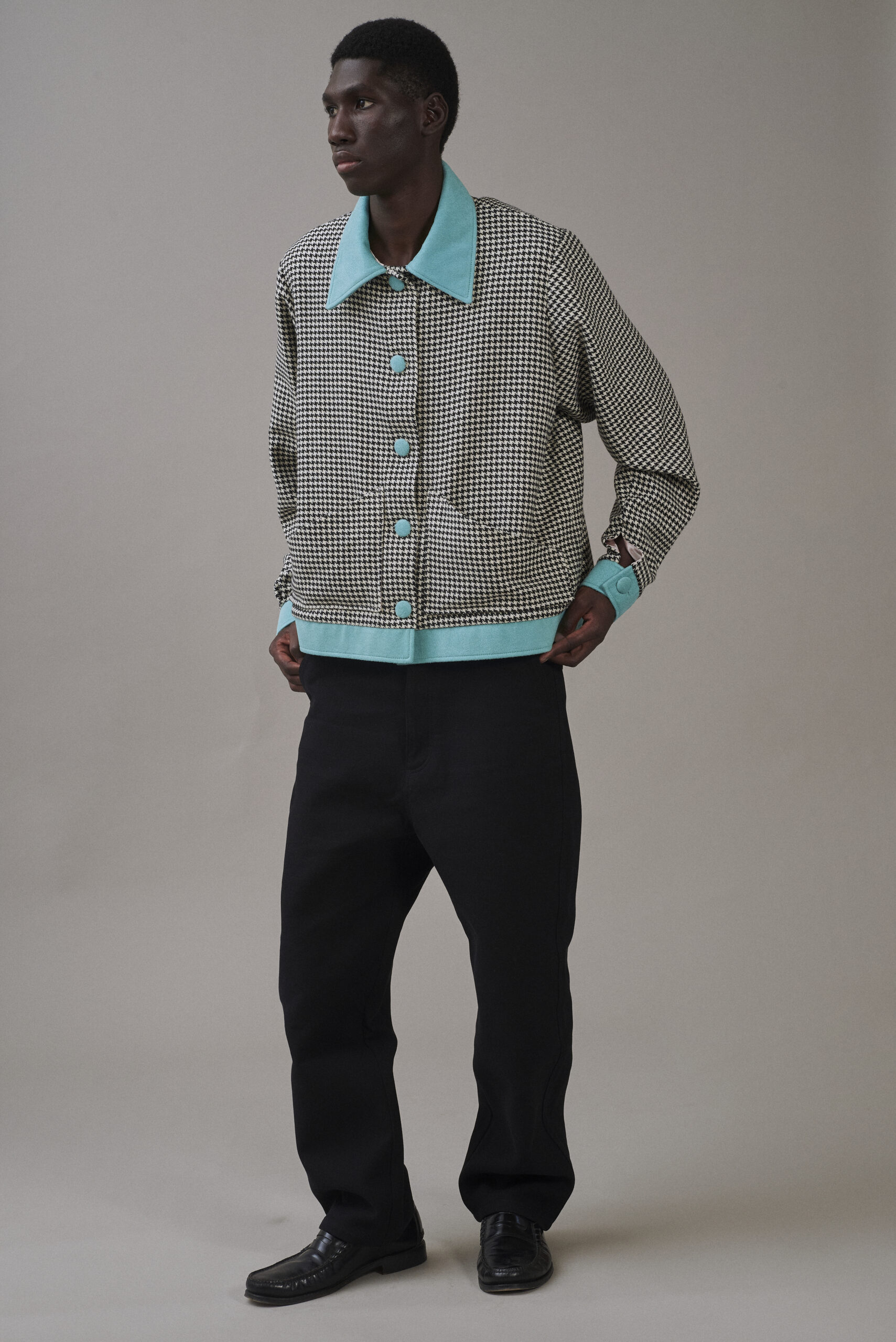 VESTE PIED DE POULE VELOURS AQUA – Image 3