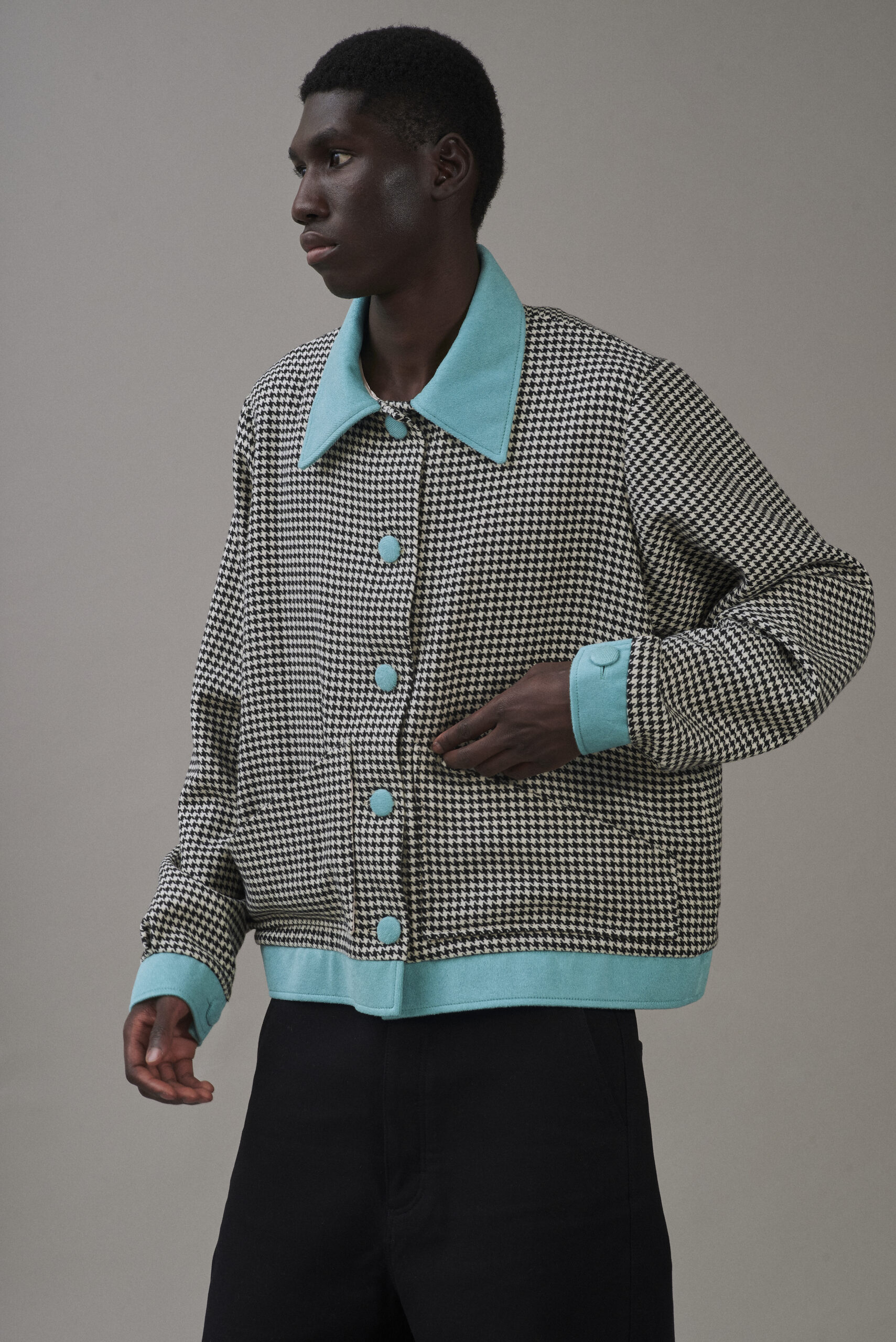 VESTE PIED DE POULE VELOURS AQUA – Image 2
