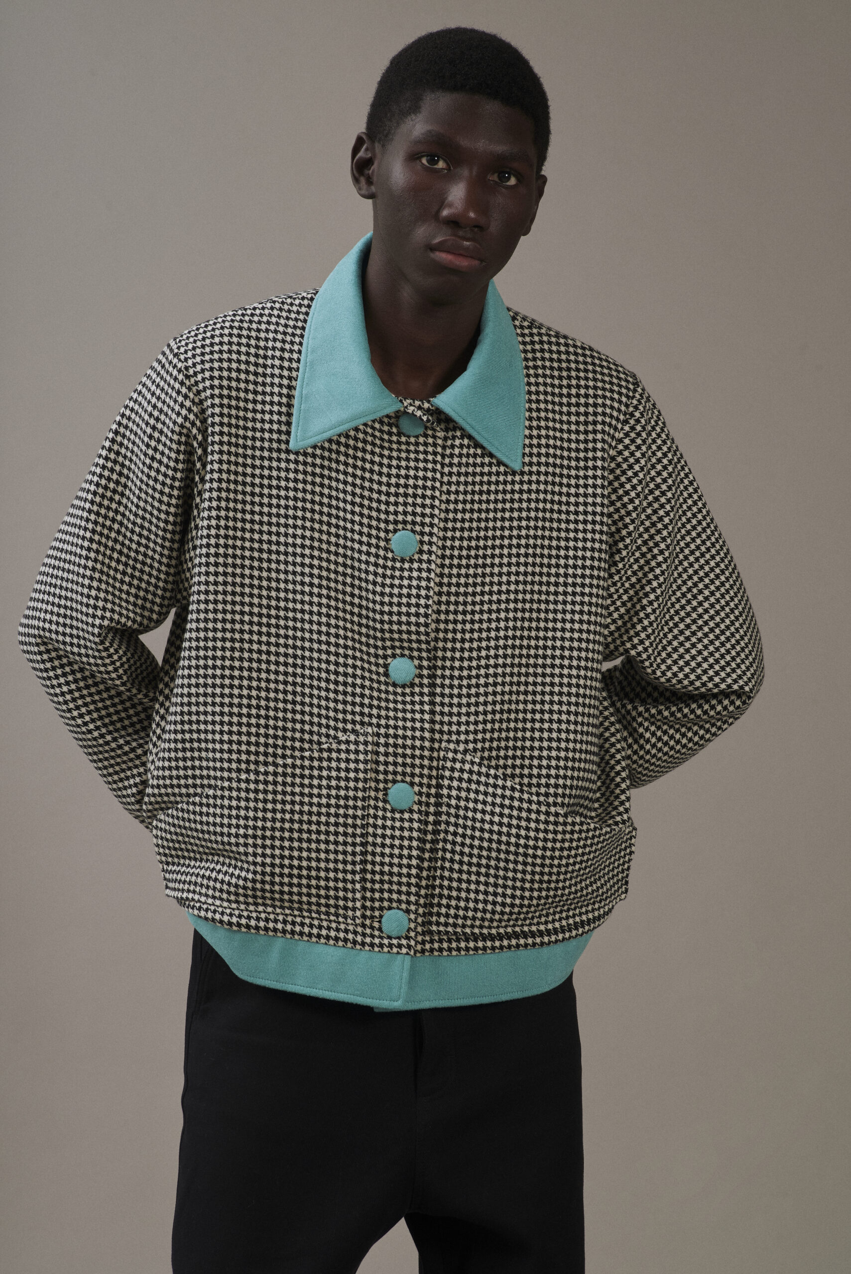 VESTE PIED DE POULE VELOURS AQUA